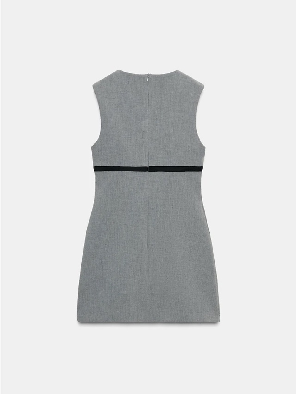 Zara Light Gray Sleeveless Mini Dress with Black Waist Tie - Picture 4 of 9